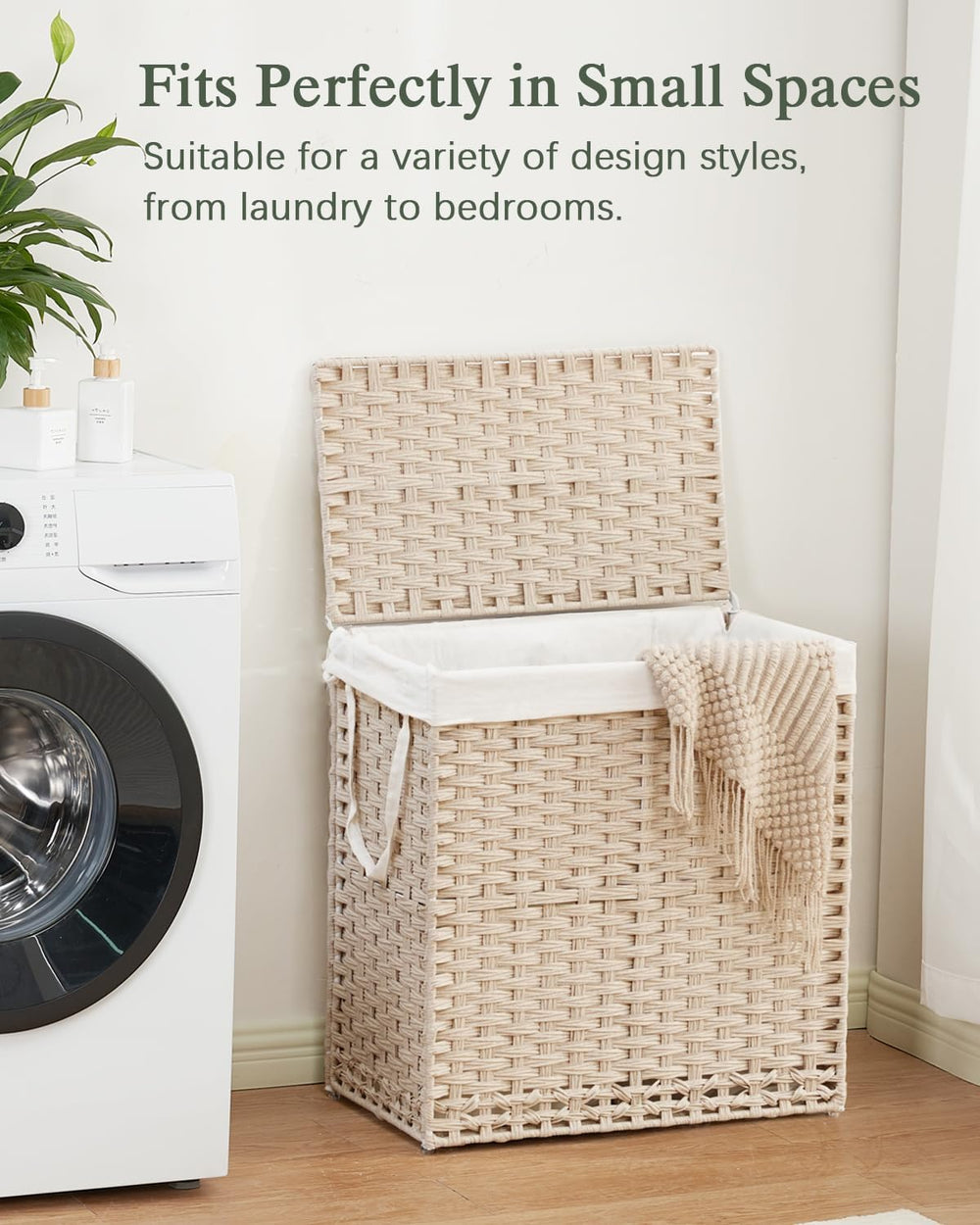 SETVSON Laundry Hamper with Lid PE Rattan Laundry Basket, Light Khaki