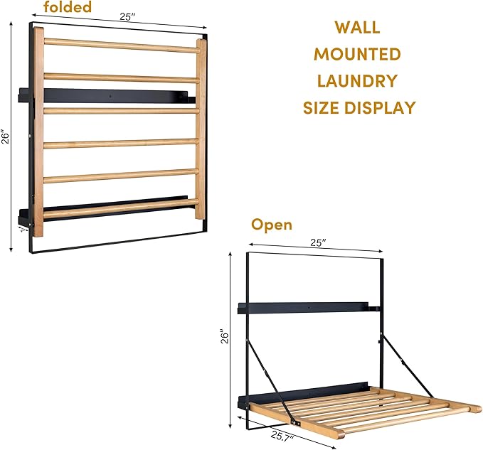 TOMACE Wall Mounted Clothes Drying Rack Laundry Drying Rack Collapsible - Image 5