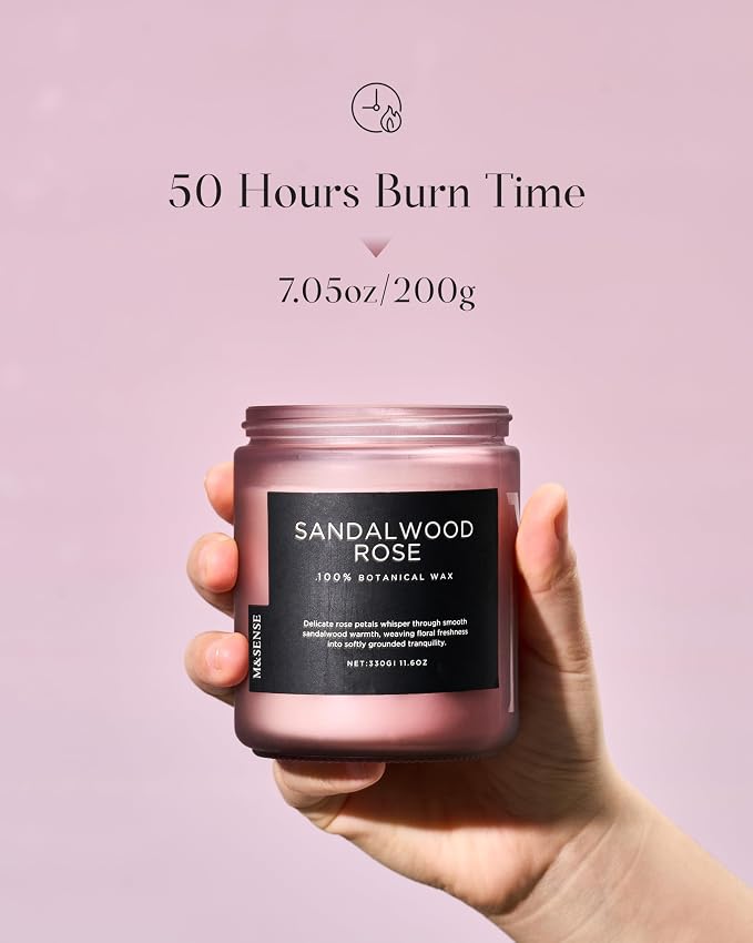 M&SENSE Sandalwood Rose Scented Candle 7.05oz 50 Hours Long Lasting Burn - Image 3