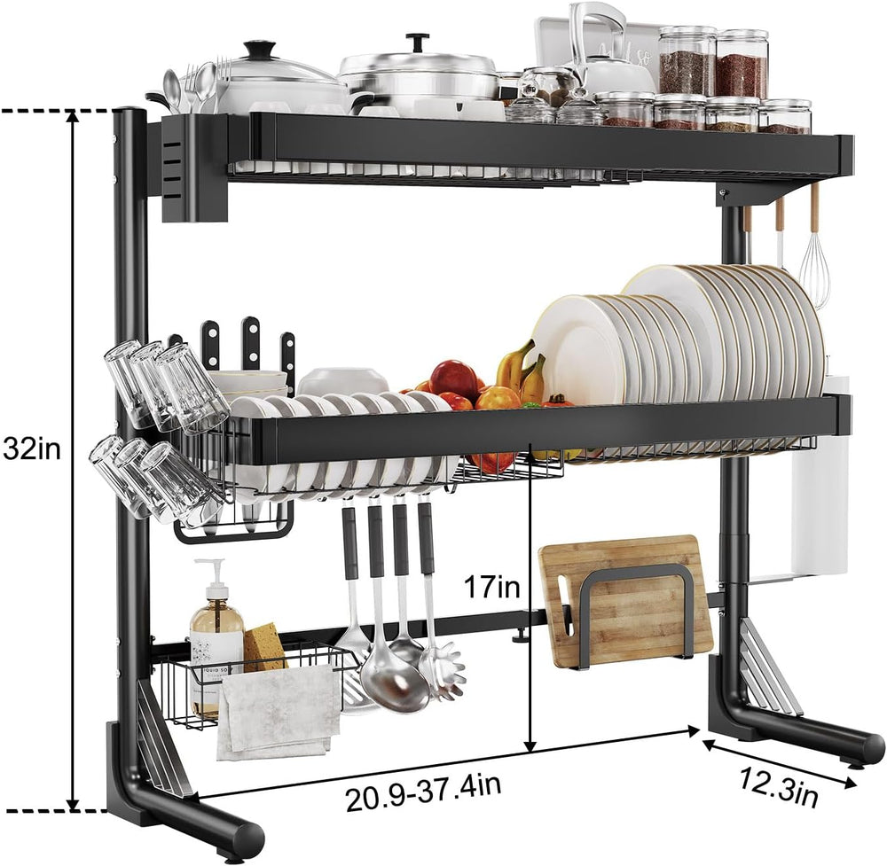 Over Sink Dish Drying Rack, 3-Tier Full Stainless Steel Drainer Dish Rack Adj...