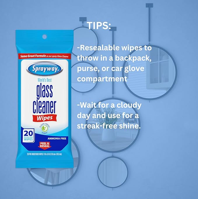 Sprayway Glass Cleaner Wipes, On-the-Go Resealable Package, Pre-Moistened - Image 5