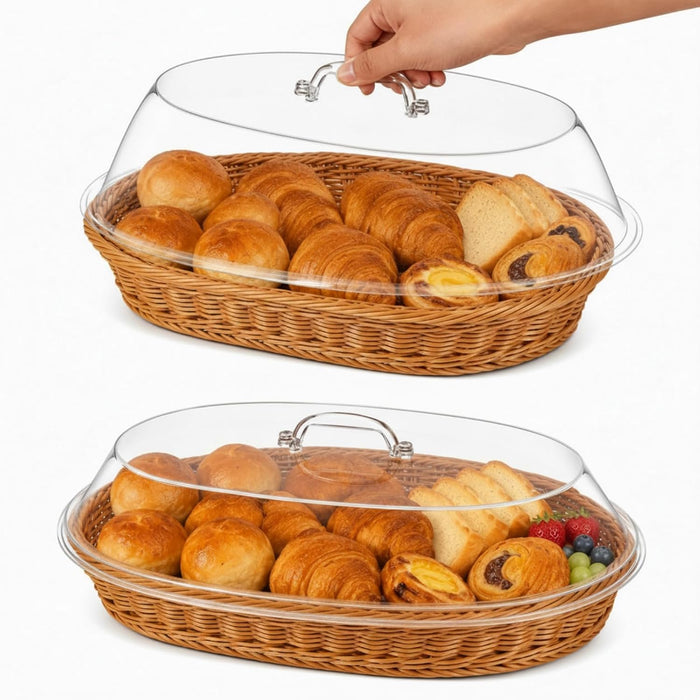 Hushee 2 Set Bread Basket with Lid,13.78 x 9.84 Inch, 15.75 x 11.81 Inch