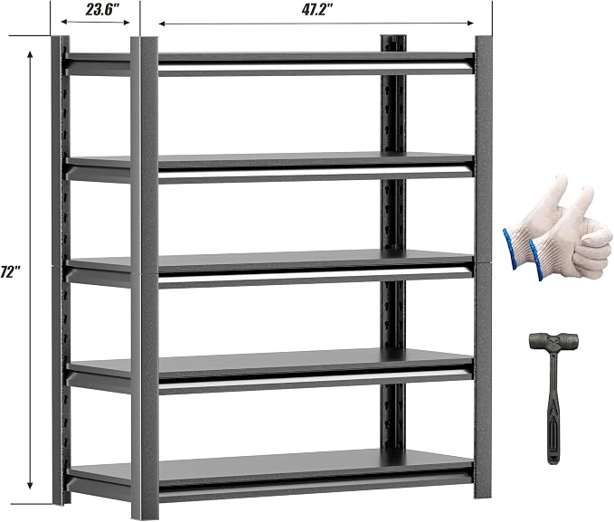 3pieces Garage Shelving, 5 Tier 72"X47.2"X23.6"Inches, Storage Shelves Heavy - Image 2
