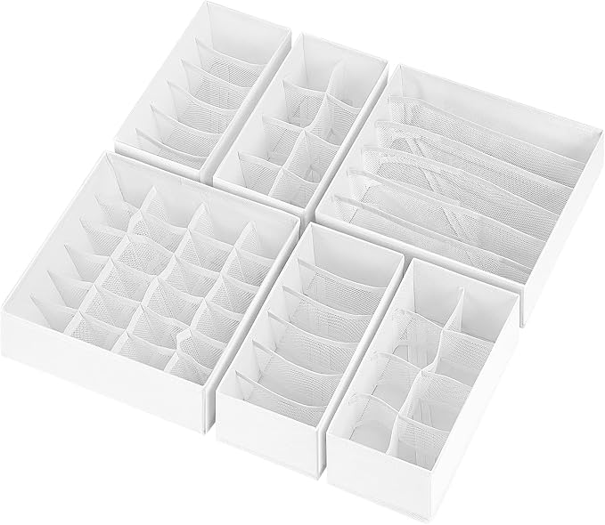 6 Pack Sock Underwear Drawer Organizer Dividers, 58 Cell Foldable Fabric - Image 8