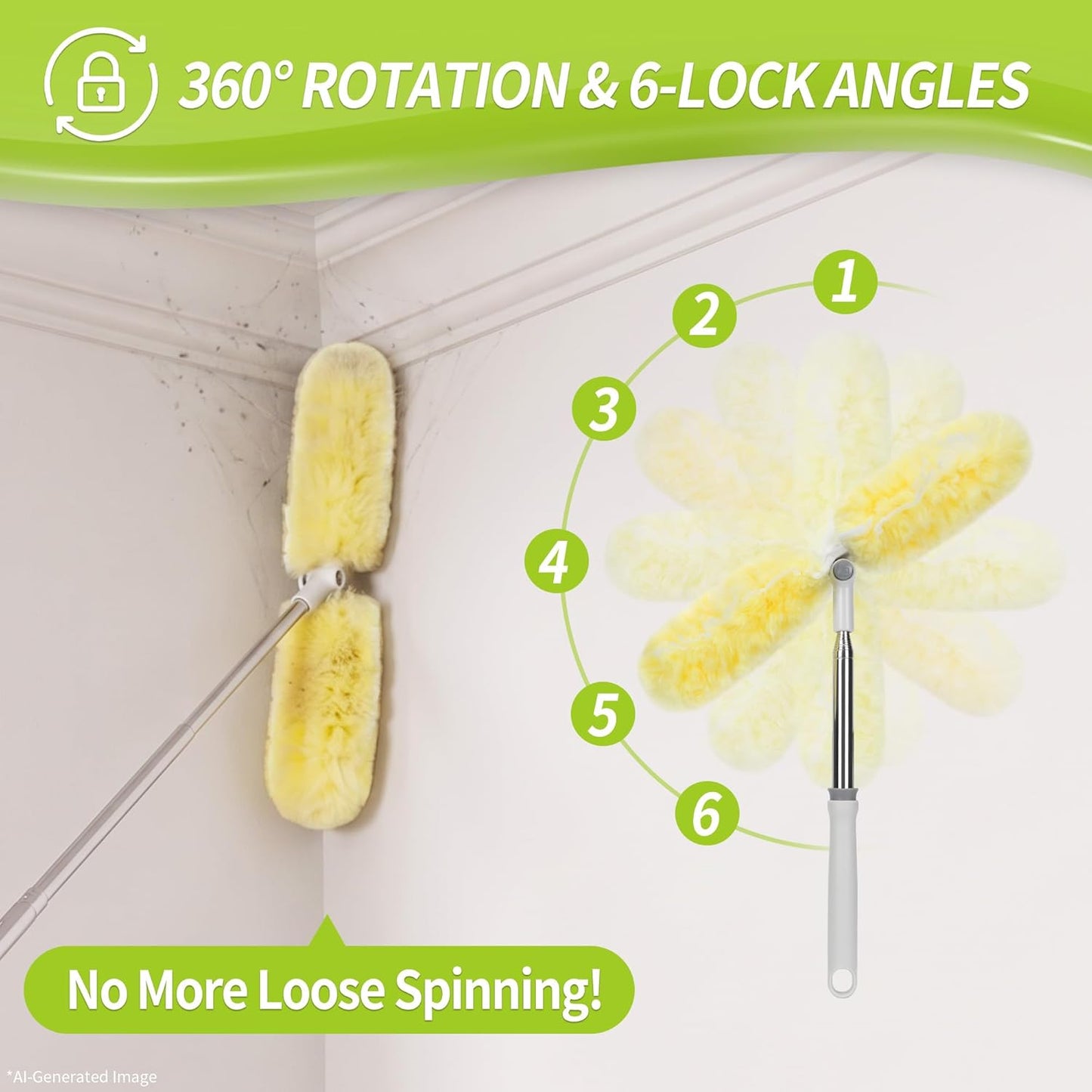 IVYROLL Dual Head Duster with Extended Handle 6 ft, Lockable Extendable Duster Kit with Extension Pole for High Ceiling Fan & Wall, 8 Refills