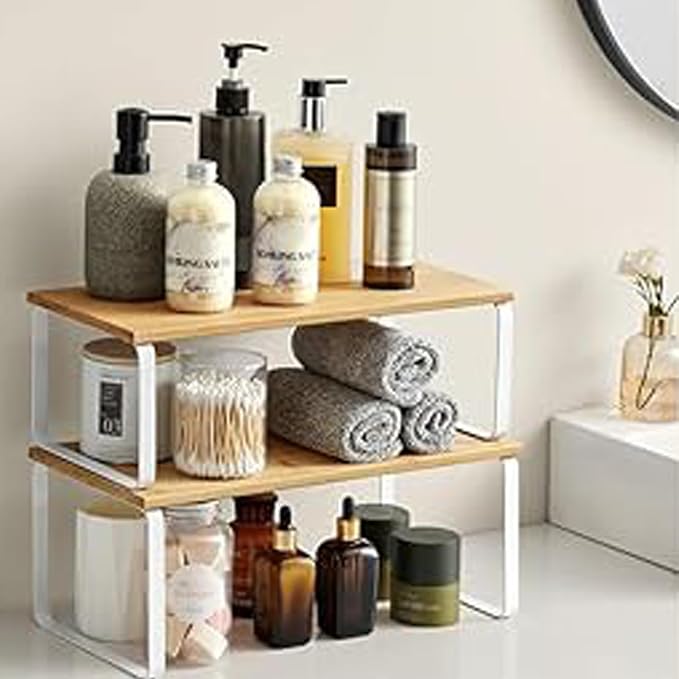 Cabinet Organizer Shelf, Kitchen Counter Storage, 2-Piece Set, Stackable Spice - Image 7