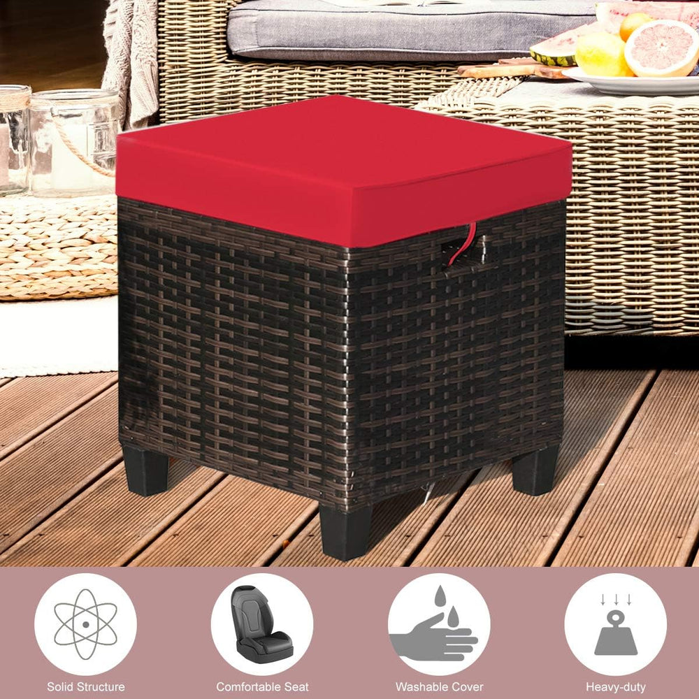 Tangkula 2 Pieces Outdoor Patio Ottoman, All Weather Rattan Wicker Ottoman Se...