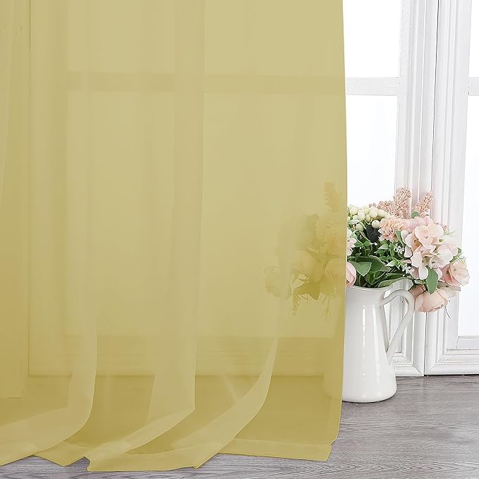 Chyhomenyc Sheer Yellow Curtains 90 inches Long 2 Panels, Light Filtering Soft - Image 6