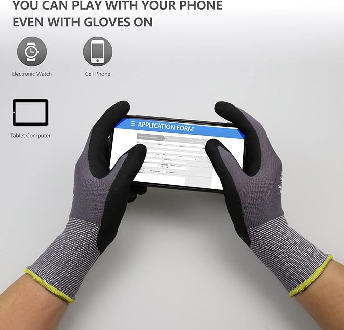 LOCCEF Work Gloves MicroFoam Nitrile Coated-6 Pairs, Seamless Knit Nylon Gloves - Image 3