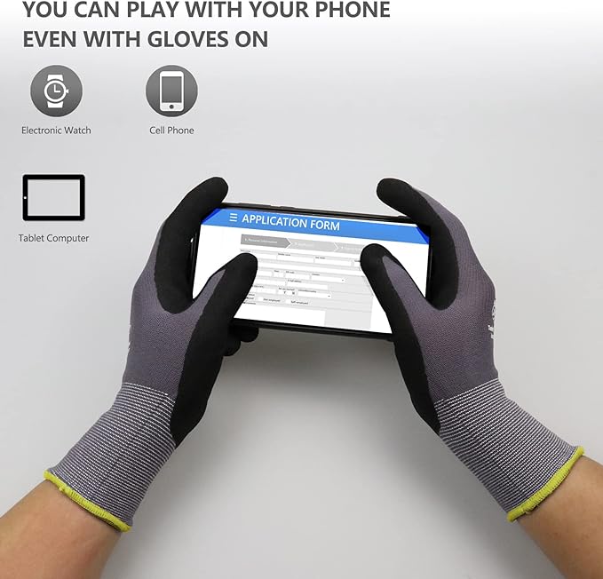 LOCCEF Work Gloves MicroFoam Nitrile Coated-6 Pairs, Seamless Knit Nylon Gloves - Image 3