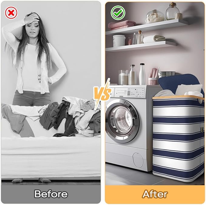 BALEINE Laundry Hamper with Lid, Tall Laundry Baskets with Bamboo Pull Handles - Image 7