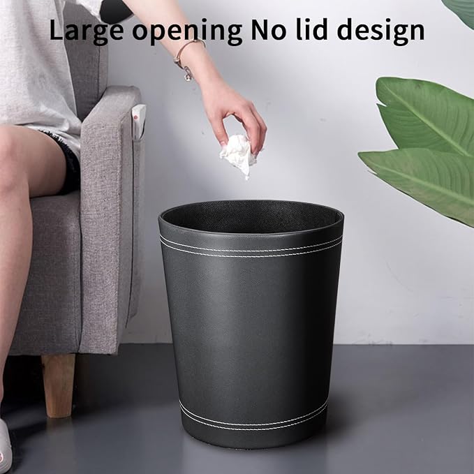 KINGFOM 3 Pack PU Leather Small Office Trash Can Wastebasket, Round Garbage - Image 10