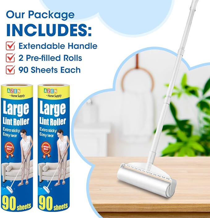 AZEN Large Lint Rollers for Pet Hair, Extra Sticky, 9.45 in Rollers for Floor - Image 2