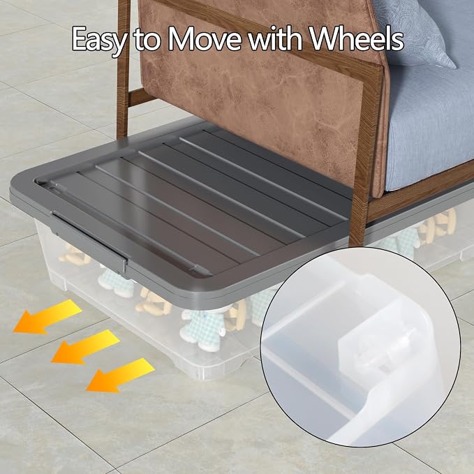 Readsky 3 Packs Large Clear Wheeled Latching Box, 40 L Plastic Underbed Storage - Image 4