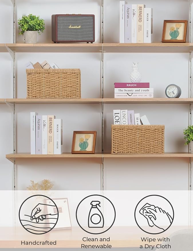 StorageWorks Round Paper Rope Storage Baskets, Rectangular Wicker Baskets - Image 4