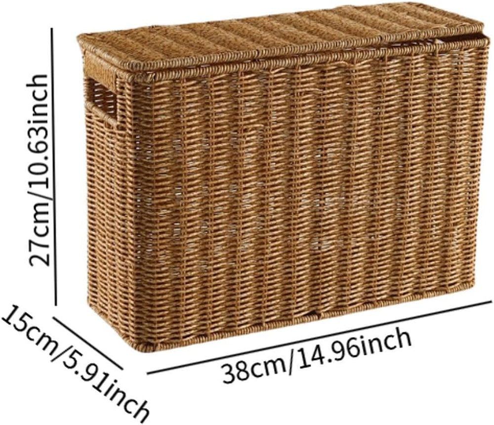 Generic Narrow and Tall Storage Box Woven Storage Basket with Lid Lightweight...