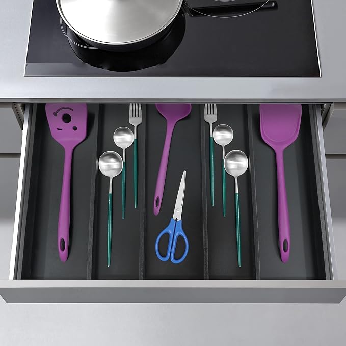 Utoplike Bamboo Drawer Organizer Kitchen Utensils, Adjustable Black Silverware - Image 4