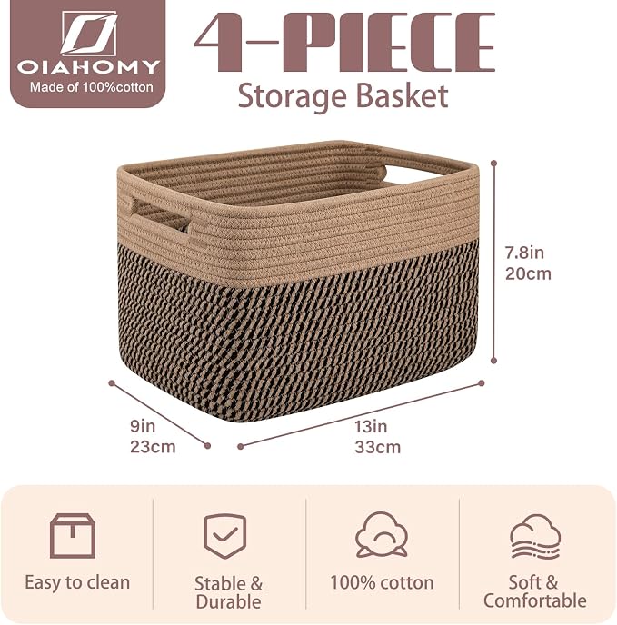 OIAHOMY 4 Pack Storage Baskets for Organizing, Basket for Shelves - Image 2