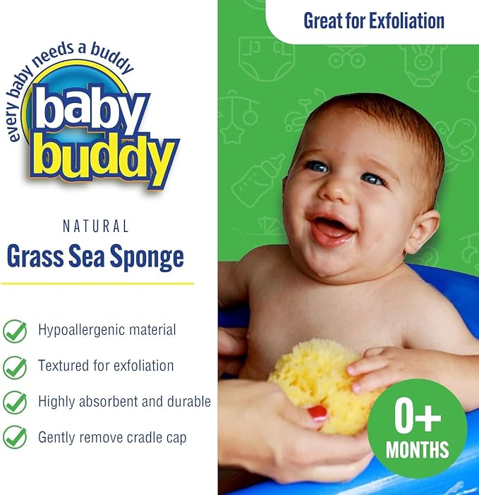 Baby Buddy Absorbent Natural Bath Sponge, Soft Exfoliating Grass Sponge - Image 2