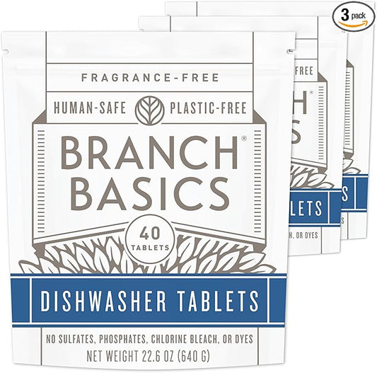 Branch Basics Dishwasher Tablets – 40 Ct, 3 Pack | Plastic-Free, Fragrance-Free by BranchBasics