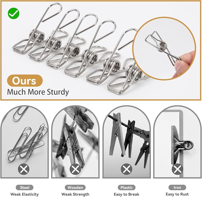 40 Pack Clothes Pins Heavy Duty, Metal Clothespins Assorted Size Include Extra - Image 4