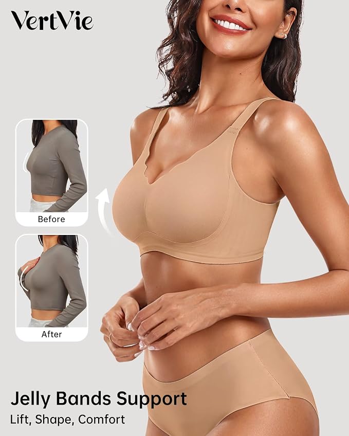 Vertvie Womens Seamless Bras No Underwire Supportive Wireless Push Up Full - Image 2