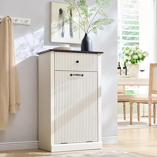 Modern Tilt-Out Trash Can Cabinet, 10 Gallon Fluted Laundry Hamper Cabinet by IFGETEnrichYourLivingSpace