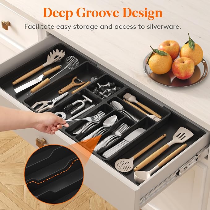 Lifewit Large Silverware Drawer Organizer, Plastic Cooking Utensil Tray - Image 8