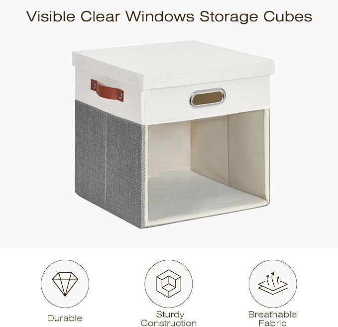 Fabric Storage Cubes with Clear Windows and Lids, Decorative Storage Boxes