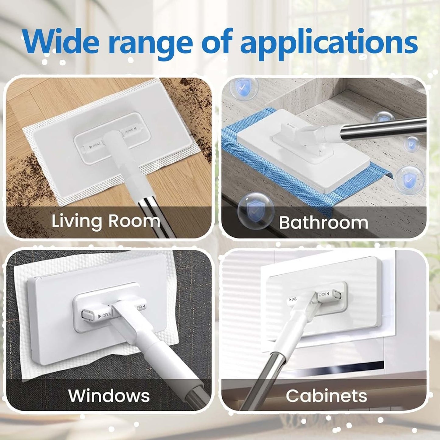 Snap Grip Mini Mop, Hands Free Multi Purpose Flat Mop, Upgraded Disposable Dust, Zero Touch Mini Mops, Convenient Cloth Changing Mops, Foldable Adjustable Long Handle (1pc+ 5 Cloths)