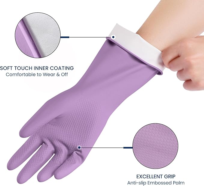 Rubber Cleaning Gloves for Dishwashing, 4 Pairs Reusable Kitchen Gloves for - Image 2