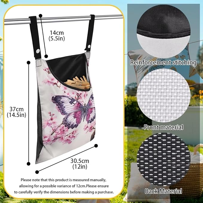 Clothes Pin Hanging Bag, Butterfly Clothes Pins Bag Holder Outdoor 4.Stylish - Image 7