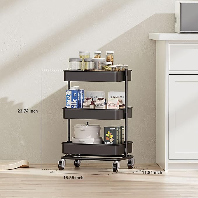 3 Tier Modern Metal Rolling Tool Cart - Image 5