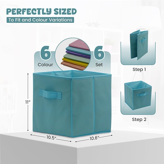 4E's Novelty 6 Pack 11 Inch Pastel Color Storage Foldable Cube Bins, Colorful - Image 6