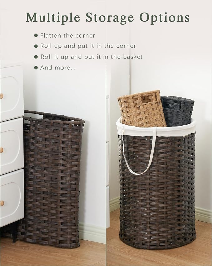 34.3 Gal Large Laundry Hamper Laundry Basket Round Handwoven Wicker Laundry - Image 6