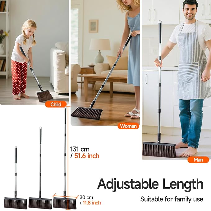 Broom and Dustpan Set for Home, Extra Brush Head & 51.6" Adjustable Long Handle - Image 5