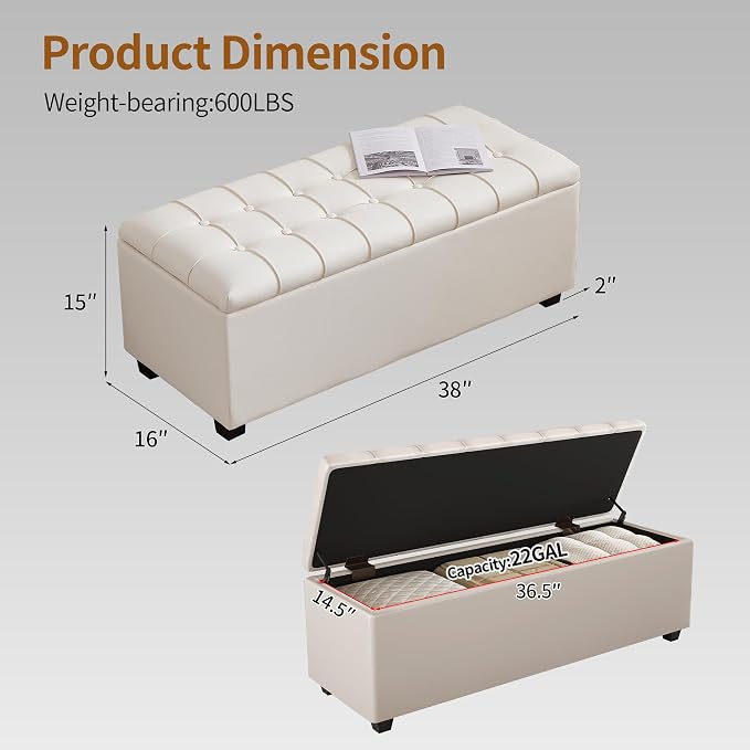 Small 38 Inches Long White Ottoman Bench - Image 2