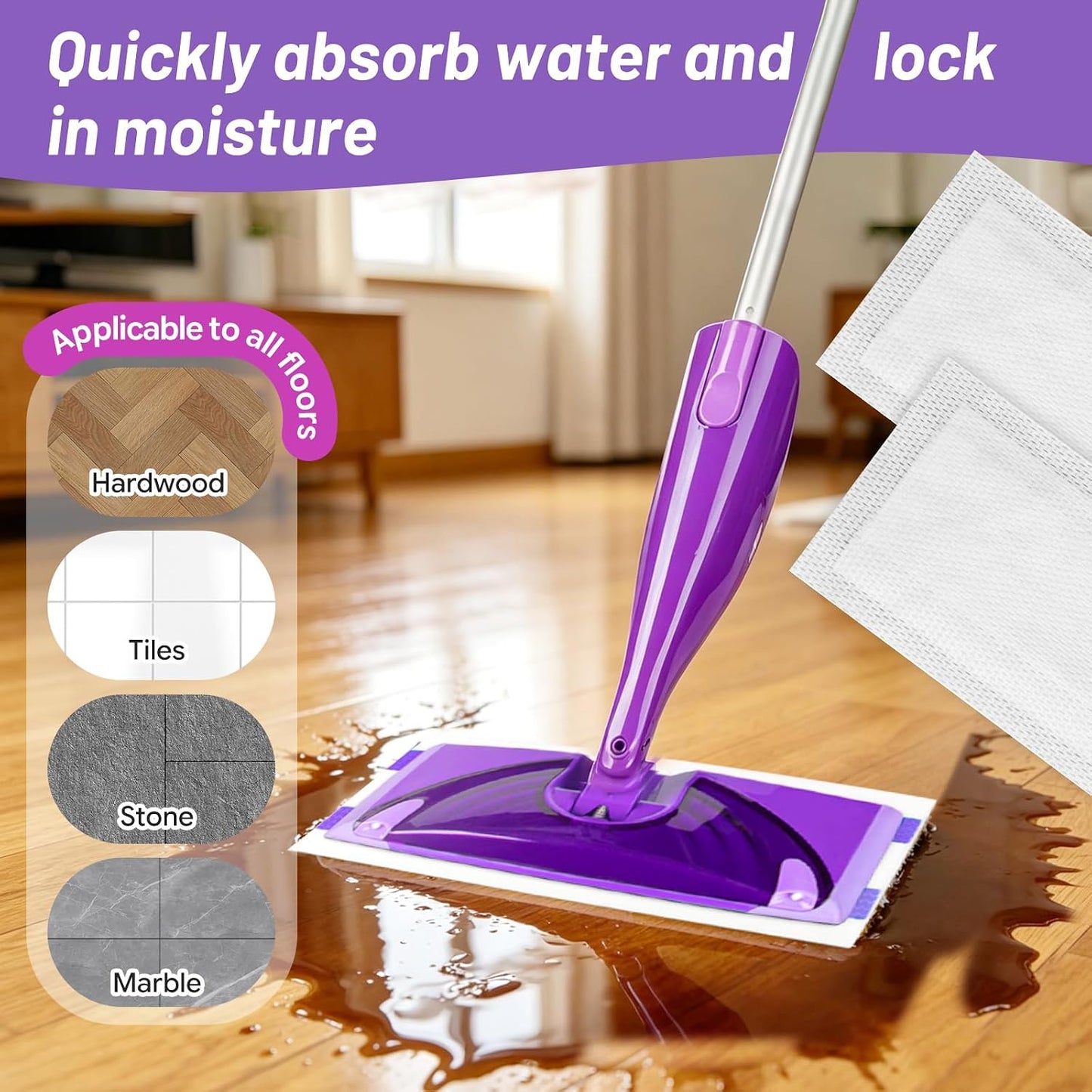 Spray Mop Pad Refill Compatible with Swiffer WetJet Multi Surface Cleaner, Disposable Multi-Layers Mopping Pads for All Hard Surface, Especially Hardwood Floor, High Thickness & High Absorbent, 60 pcs