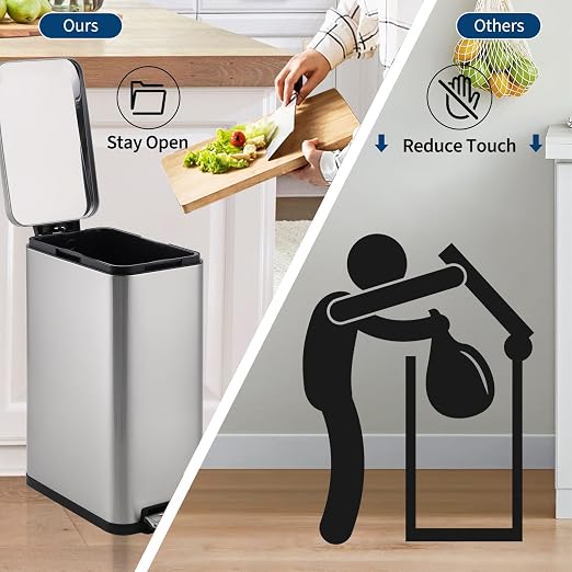 Garvee 13 Gallon Kitchen Trash Can, Stainless Steel Step Garbage Bin - Image 5
