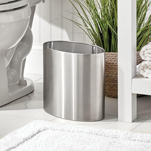 mDesign Stainless Steel Metal Oval Trash Can, 7.9 Liter/2.09 Gallon Wastebasket - Image 2