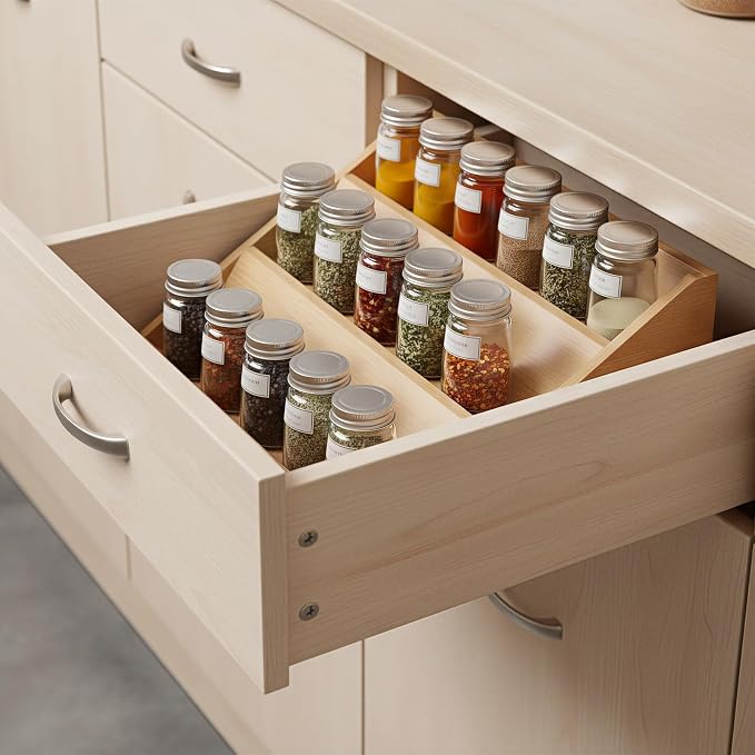 Bamboo Spice Rack Organizer for Kitchen Counter, 3 Tier Foldable Spice Shelf - Image 5
