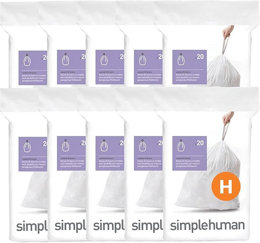simplehuman Code H 200 Count, Dispenser Pack Custom Fit Liners, Drawstring by Simplehuman