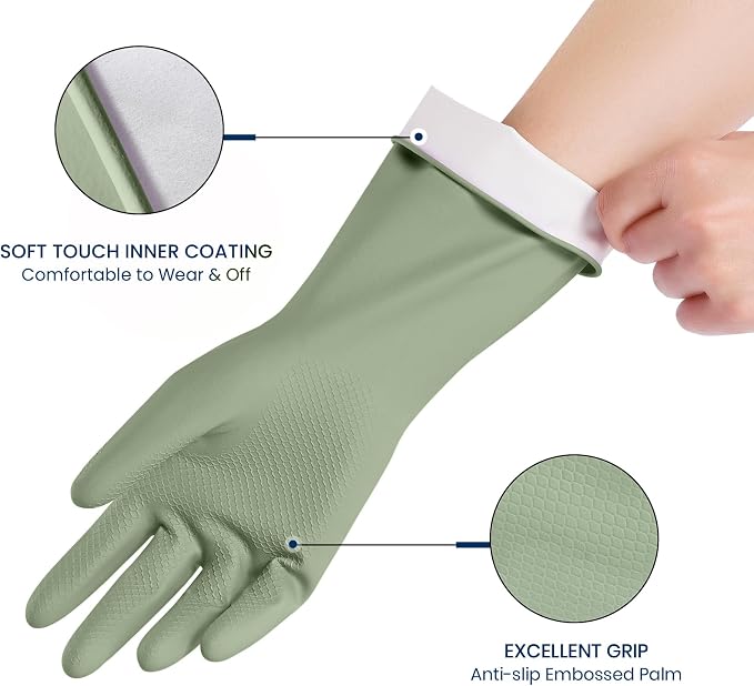 Rubber Cleaning Gloves for Dishwashing, 4 Pairs Reusable Kitchen Gloves for - Image 2