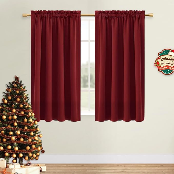 DWCN Christmas Burgundy Room Darkening Blackout Curtains by DWCN