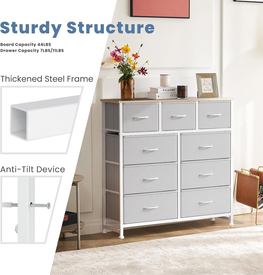DUMOS 9 Drawer Dresser for Bedroom, Storage Organizer Chest of Drawers