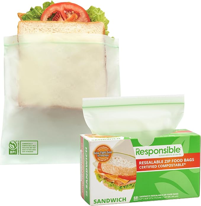 Responsible Products Certified Compostable SANDWICH Resealable Zip Bag by ResponsibleProducts%C2%AE