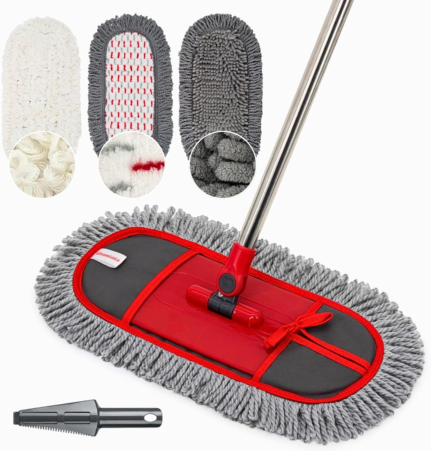 Wide Dust Mop for Floor Cleaning with 3 Washable Pads, 14.4” × 5.1” Flat Mop Head, 62” Stainless Steel Handle, Lightweight Multi-Surface Mop for Hardwood, Marble & Tile