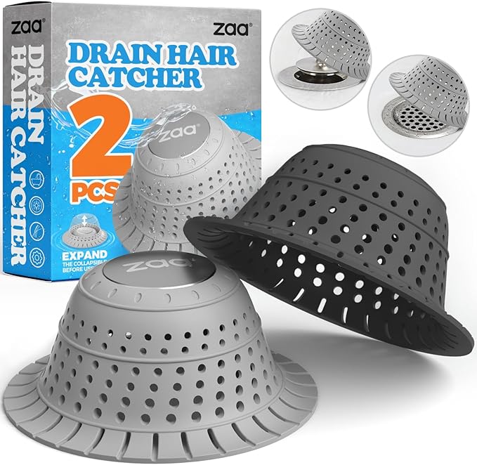 zaa Bathtub Drain Hair Catcher, 2 Pack Silicone Collapsible Bathtub Drain Cover by zaa