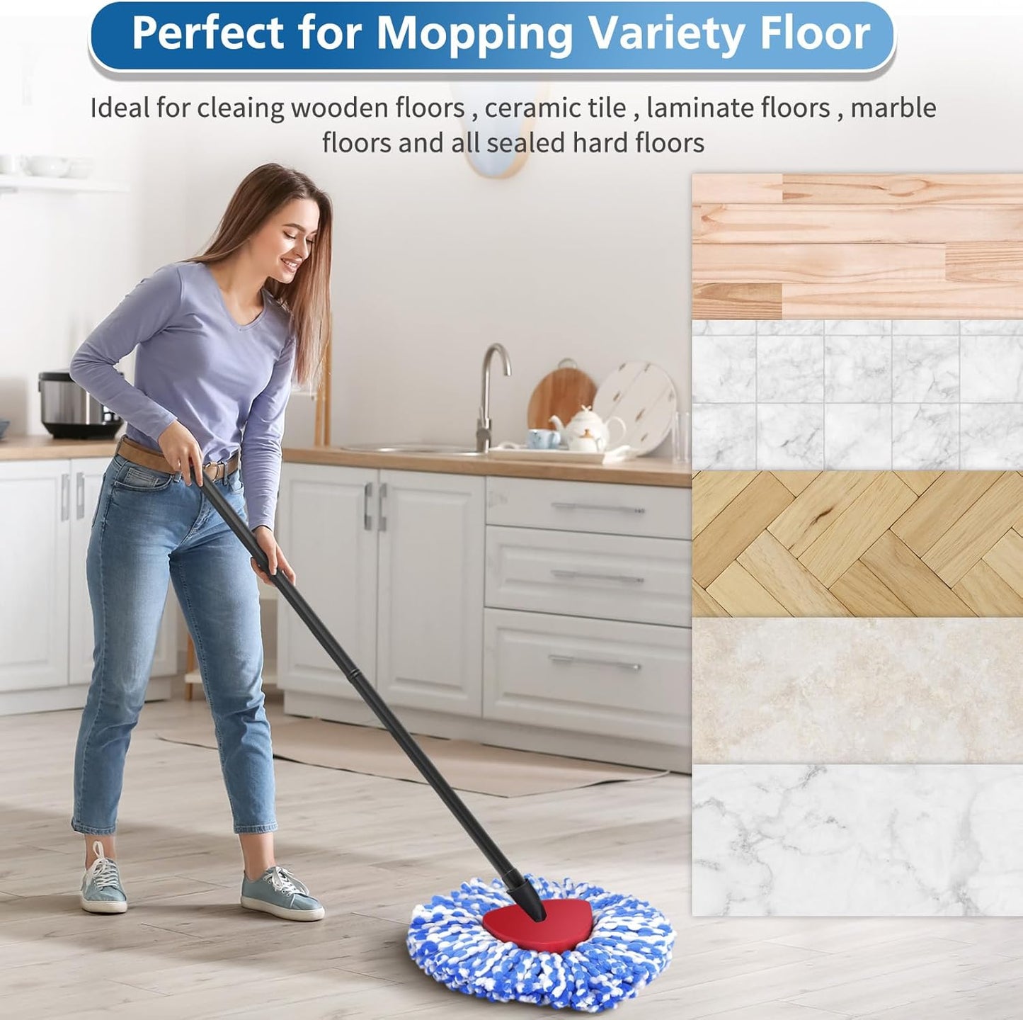 4 Pack RinseClean Spin Mop Replacement Head Spin Mop Refills Compatible with O Ceda RinseClean Dual System, Microfiber Mop Easy Cleaning Floor Head Mo-p for Floor Cleaning RinseClean 2 Tank System
