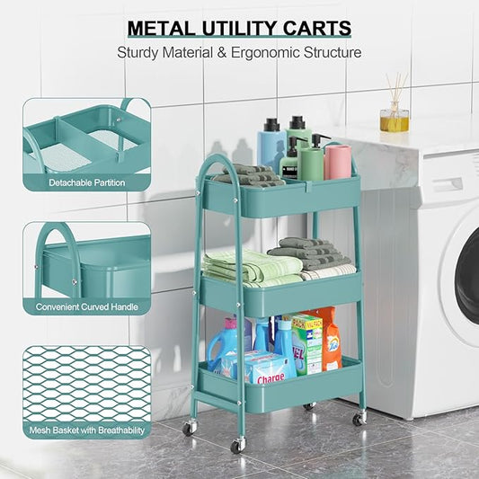 EAGMAK 3 Tier Utility Rolling Cart, Metal Storage Cart - Image 2